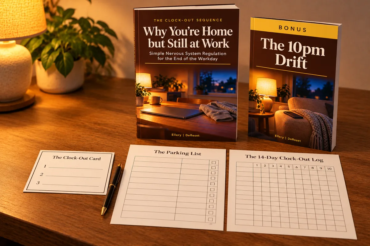 The guide, the bonus The 10pm Drift and the three printable tools together on a wooden table.